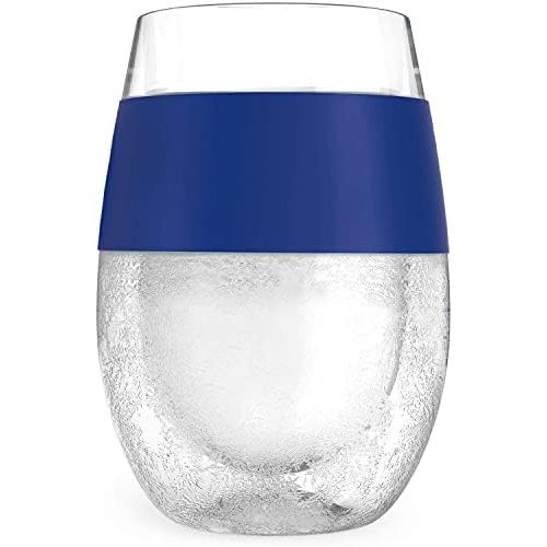  [아마존베스트]HOST Cooling Cup, Set of 2 Double Wall Insulated Freezable Drink Chilling Tumbler with Freezing Gel, Glasses for Red and White Wine, 8.5 oz, Blue