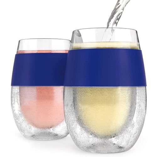  [아마존베스트]HOST Cooling Cup, Set of 2 Double Wall Insulated Freezable Drink Chilling Tumbler with Freezing Gel, Glasses for Red and White Wine, 8.5 oz, Blue