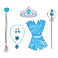 Hot Bear 9pcs Princess Dress up Accessories Gift Set for Elsa Crown Scepter Necklace Earrings Wig Ring Gloves, Blue