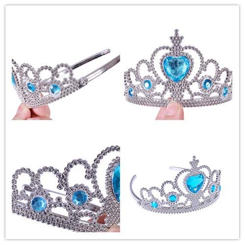  Hot Bear 9pcs Princess Dress up Accessories Gift Set for Elsa Crown Scepter Necklace Earrings Wig Ring Gloves, Blue