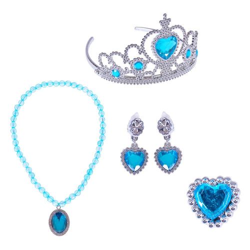  Hot Bear 9pcs Princess Dress up Accessories Gift Set for Elsa Crown Scepter Necklace Earrings Wig Ring Gloves, Blue