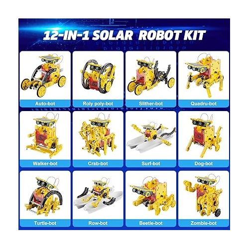  Hot Bee 12-in-1 STEM Solar Robot Kit - STEM Projects for Kids Ages 8-12, Learning Educational Science Kits, DIY Building Toys, Birthday for 8 9 10 11 12 13 Year Old Boys Girls