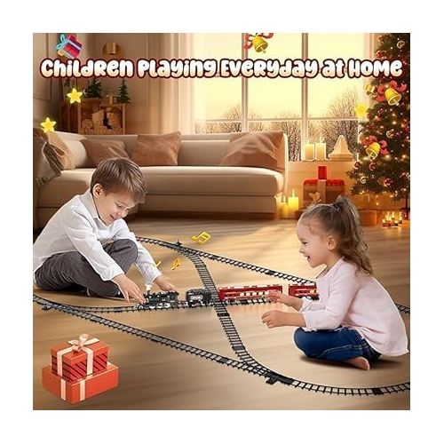  Hot Bee Train Set, Train Toys w/Luxury Tracks, Metal Toy Train - Glowing Passenger Cars, Electric Trains w/Smoke, Sound & Light, Toddler Model Train Set for 3 4 5 6 7+ Years Old Boys Birthday Gifts