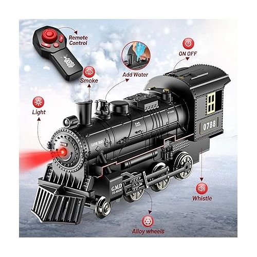  Hot Bee Train Set, Remote Control Train Toys w/Luxury Track & Glowing Passenger Carriages, Metal Electric Trains w/Smoke, Light & Sound, Toy Train Set for 3 4 5 6 7+ Years Old Boys Birthday Gifts