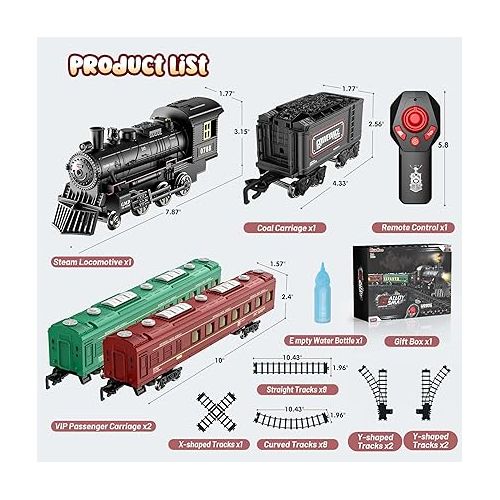  Hot Bee Train Set, Remote Control Train Toys w/Luxury Track & Glowing Passenger Carriages, Metal Electric Trains w/Smoke, Light & Sound, Toy Train Set for 3 4 5 6 7+ Years Old Boys Birthday Gifts