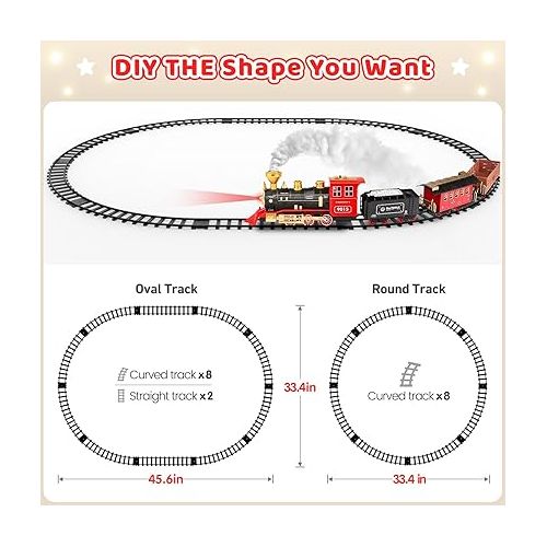  Hot Bee Train Set - Train Toys for Boys w/Smokes, Lights & Sound, Toy Train w/Steam Locomotive, Train Carriages & Tracks, Toddler Model Trains for 3 4 5 6 7 8+ Years Old Kids Birthday Gifts