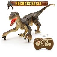 [아마존베스트]Hot Bee Remote Control Dinosaur Toys, Big Walking Dinosaur Robot w/ Led Light & Roaring 2.4Ghz Simulation RC Velociraptor Toys Gifts for Kids & Boys 5-7