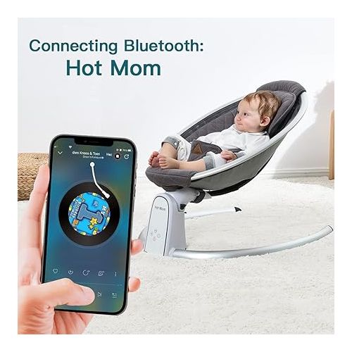  Hot Mom New Baby Swing Bluetooth and Intelligence Timing Electric Baby Rocker Multiple Gears Seat Adjustment & Baby Chair(Sand)