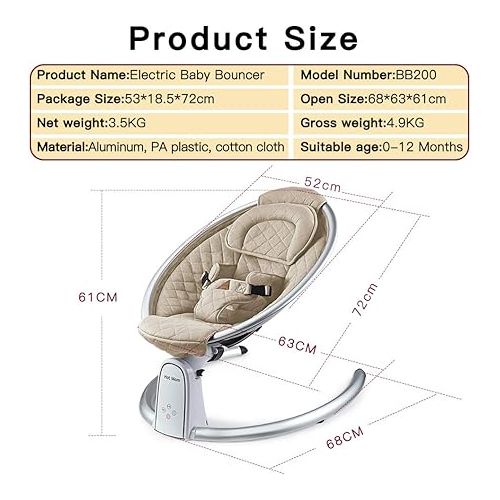  Hot Mom New Baby Swing Bluetooth and Intelligence Timing Electric Baby Rocker Multiple Gears Seat Adjustment & Baby Chair(Sand)