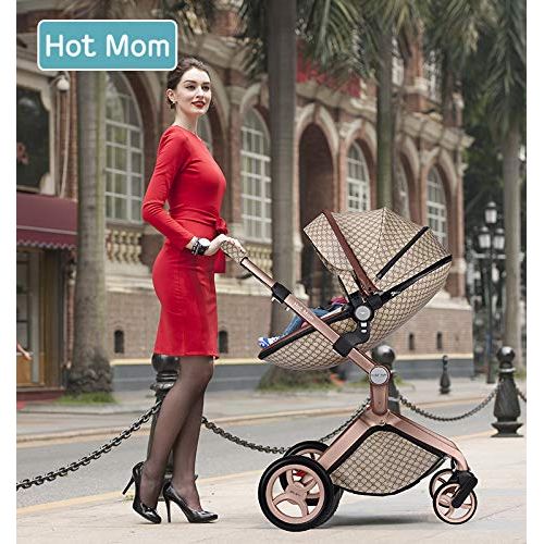  [아마존 핫딜] [아마존핫딜]Baby Stroller 2019, Hot Mom New Style 3 in 1 Baby Carriage with Bassinet Combo (Grid)