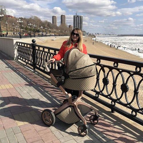  [아마존 핫딜] [아마존핫딜]Baby Stroller 2019, Hot Mom New Style 3 in 1 Baby Carriage with Bassinet Combo (Grid)