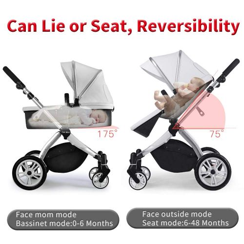  [아마존 핫딜] [아마존핫딜]Infant Toddler Baby Stroller Carriage,Hot Mom Stroller 2 in 1 pram seat with Bassinet,Grey