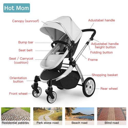  [아마존 핫딜] [아마존핫딜]Infant Toddler Baby Stroller Carriage,Hot Mom Stroller 2 in 1 pram seat with Bassinet,Grey
