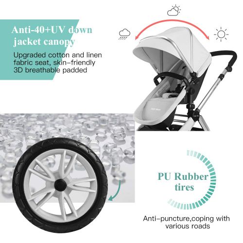  [아마존 핫딜] [아마존핫딜]Infant Toddler Baby Stroller Carriage,Hot Mom Stroller 2 in 1 pram seat with Bassinet,Grey