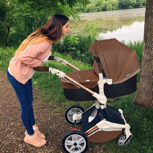  [아마존베스트]Baby Stroller 360 Rotation Function,Hot Mom Pushchair Pram,2020 New Style Coffee