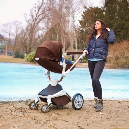  [아마존베스트]Baby Stroller 360 Rotation Function,Hot Mom Pushchair Pram,2020 New Style Coffee