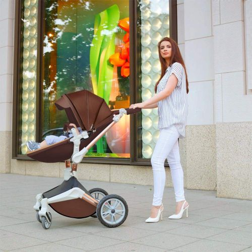  [아마존베스트]Baby Stroller 360 Rotation Function,Hot Mom Pushchair Pram,2020 New Style Coffee