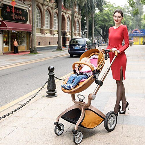  Baby Stroller 2018, Hot Mom 3 in 1 Baby Carriage with Bassinet Combo,Brown,Baby Bid Gift