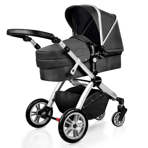  Infant Toddler Baby Stroller Carriage,Hot Mom Stroller 2 in 1 pram seat with Bassinet,Grey