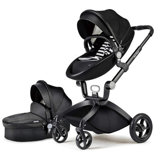  Hot Mom Baby Stroller: Baby Carriage with Adjustable Seat Height Angle and Four-Wheel Shock Absorption,Reversible，High Landscape and Fashional Pram (Black)