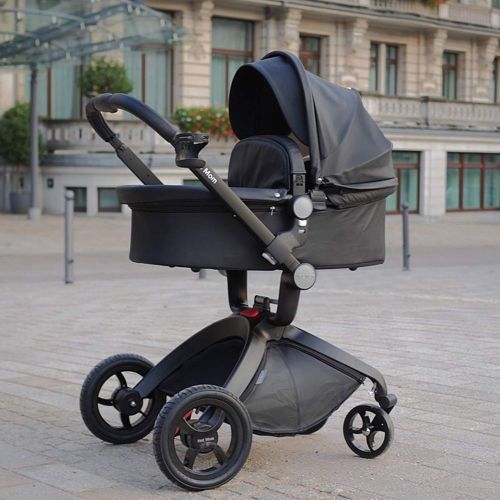  Hot Mom Baby Stroller: Baby Carriage with Adjustable Seat Height Angle and Four-Wheel Shock Absorption,Reversible，High Landscape and Fashional Pram (Black)