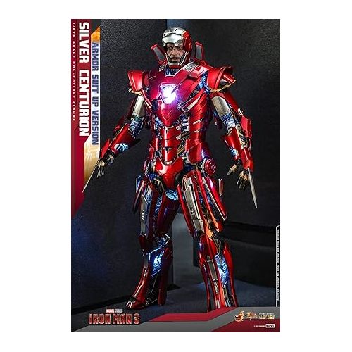 핫토이즈 Hot Toys 1:6 Iron Man Mark XXXIII Armour Suit Up - Silver Centurion - Iron Man 3, Red