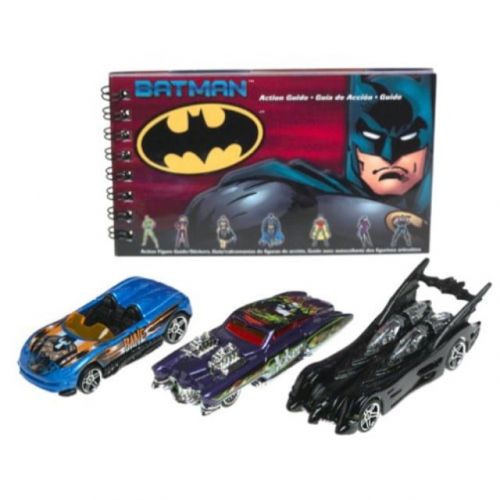  Hot Wheels Batman Action Guide 3-Pack Batmobile, Joker Evil Twin, Bane Mx48 1:64 Scale Collectible Die Cast Cars