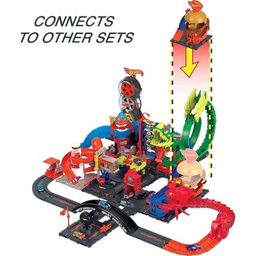  Hot Wheels Toy Car Track Set, City Burger Drive-Thru Playset & 1:64 Scale Car, Connects to Other Sets & Tracks