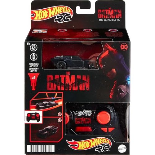  Hot Wheels RC Batmobile from The Batman Movie in 1:64 Scale, Remote-Control Toy Car, Works On & Off Track