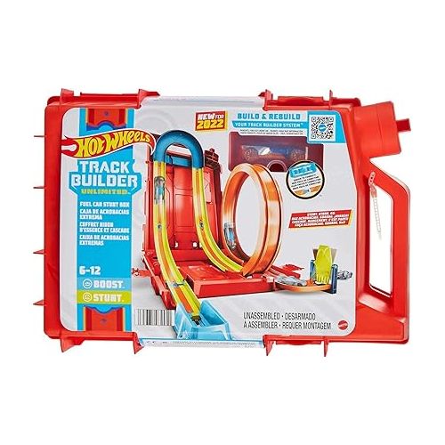  Hot Wheels Toy Car Track Set, Track Builder Unlimited Playset Fuel Can Stunt Box, 14 Component Parts & 1:64 Scale Vehicle