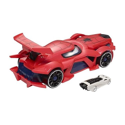  Hot Wheels Marvel Spider-Man Web-Car Launcher with Movement-Activated Eyes & 1:64 Scale Toy Character Car