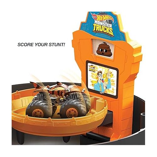  Hot Wheels Monster Trucks Stunt Tire Playset with 3 Toy Monster Trucks & 4 Hot Wheels Toy Cars in 1:64 Scale (Amazon Exclusive)