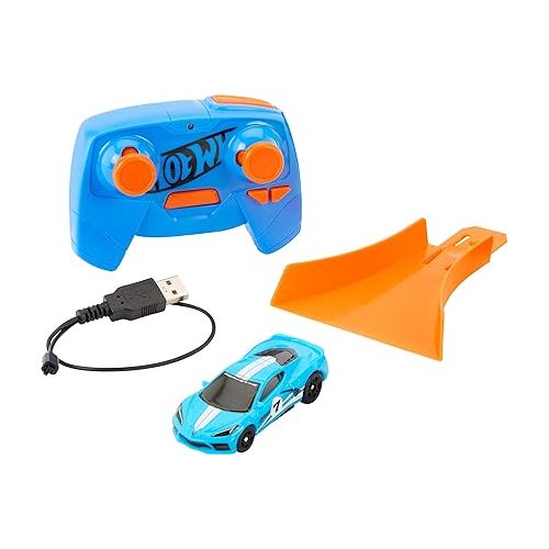  Hot Wheels Toy Car, RC C8 Corvette in 1:64 Scale, Remote-Control Toy Vehicle with Controller & USB Cable, Works On & Off Track