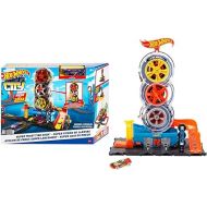 Hot Wheels Toy Car Track Set City Super Twist Tire Shop with 1:64 Scale Car, Single or Multi-Car Play