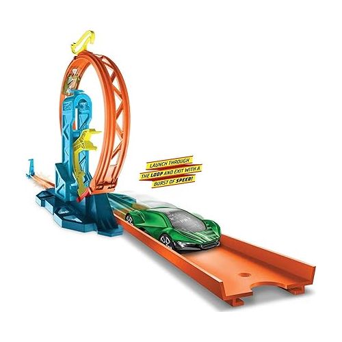  Hot Wheels Toy Car Track Set, Track Builder Unlimited Playset Loop Kicker Pack, 10 Track Component Parts & 1:64 Scale Vehicle