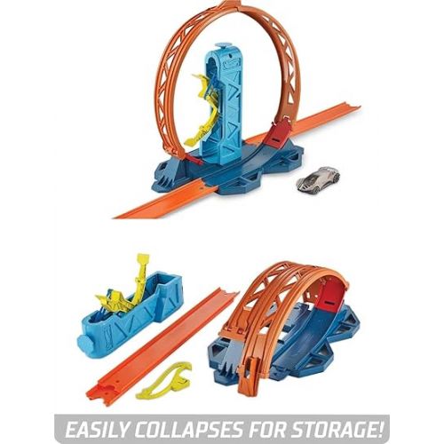  Hot Wheels Toy Car Track Set, Track Builder Unlimited Playset Loop Kicker Pack, 10 Track Component Parts & 1:64 Scale Vehicle