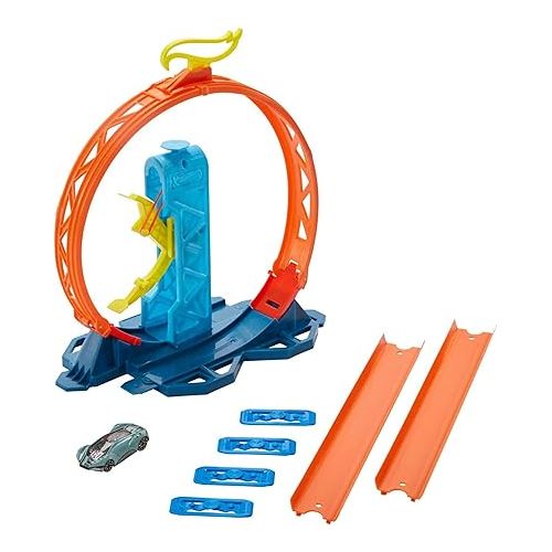  Hot Wheels Toy Car Track Set, Track Builder Unlimited Playset Loop Kicker Pack, 10 Track Component Parts & 1:64 Scale Vehicle