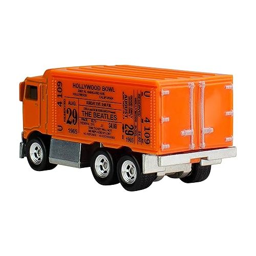  Hot Wheels Premium Toy Truck, 1:64 Scale Die-Cast Beatles Semi Replica with Hollywood Bowl Ticket deco, for Pop Culture Fans