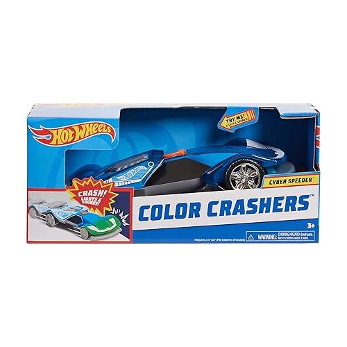  Hot Wheels Color Crashers Cyber Speeder, Motorized Toy Car with Lights & Sounds, Blue, Kids Toys for Ages 3 Up by Just Play