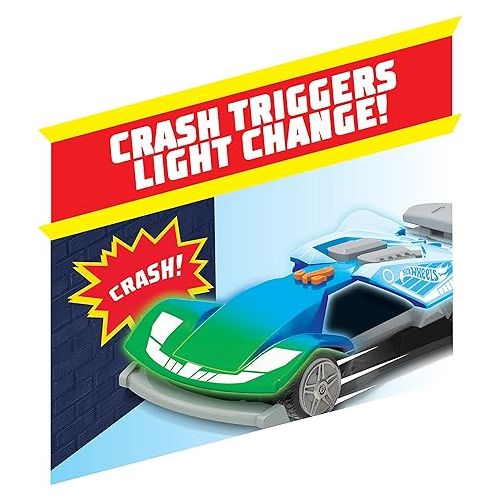  Hot Wheels Color Crashers Cyber Speeder, Motorized Toy Car with Lights & Sounds, Blue, Kids Toys for Ages 3 Up by Just Play