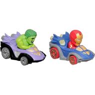 Hot Wheels RacerVerse Toy Cars 2-Pack Set of 2 Die-Cast Vehicles with Non-Removable Drivers of their Own Cars: Hulk & Iron Man, Optimized for Track