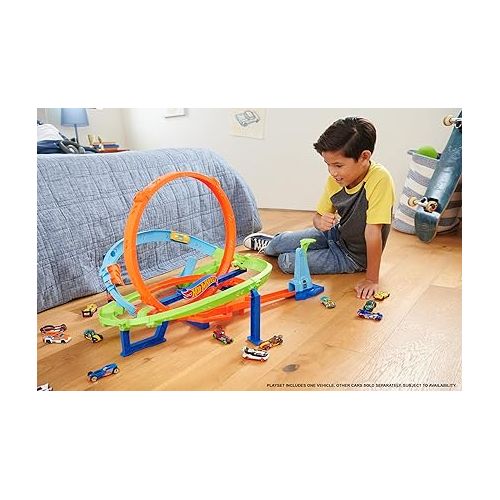  Hot Wheels Toy Car Track Set, Action Loop Cyclone Challenge Track Set, 2 Ways to Play & Easy Storage, with 1:64 Scale Toy Car
