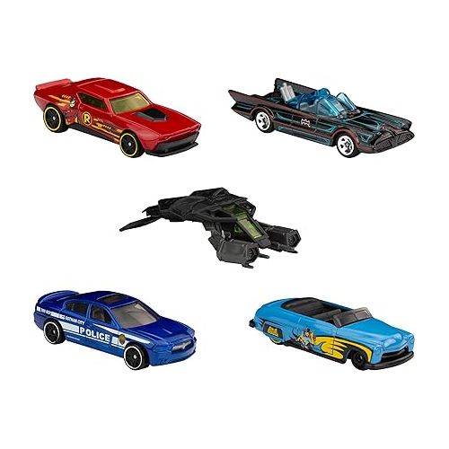  Hot Wheels Batman 5-Pack, Set of 5 Batman-Themed Toy Cars in 1:64 Scale (Styles May Vary)