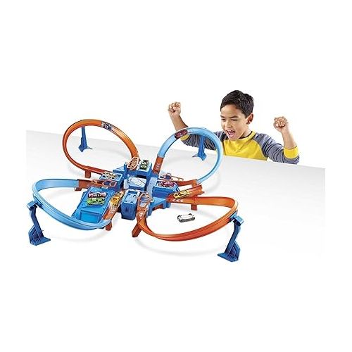  Hot Wheels Toy Car Track Set, Criss Cross Crash with 1:64 Scale Vehicle, Powered by a Motorized Booster (Amazon Exclusive)