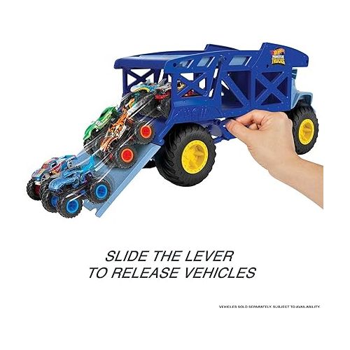  Hot Wheels Monster Trucks Monster Mover Rhino, Toy Car & Truck Hauler, Stores 12 1:64 Scale Monster Trucks or 32 Hot Wheels Vehicles