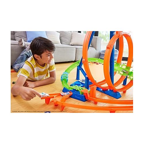  Hot Wheels Toy Car Track Set Action Epic Crash Dash with 1:64 Scale Car & 5 Crash Zones, Powered by Motorized Booster