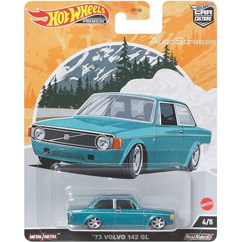  Hot Wheels Car Culture Circuit Legends Vehicles for 3 Kids Years Old & Up, 74 Volvo 142 Gl, Premium Collection of Car Culture 1:64 Scale Vehicles