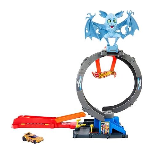  Hot Wheels City Toy Car Track Set, Bat Loop Attack with Adjustable Loop & Launcher, 1:64 Scale Toy Car