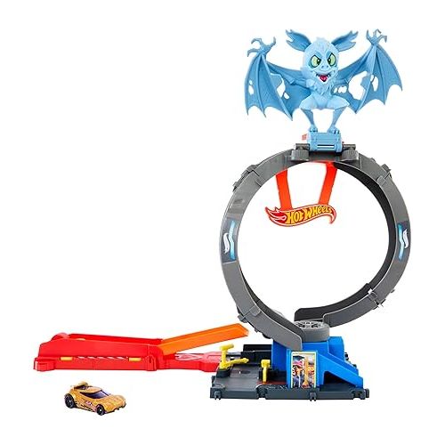  Hot Wheels City Toy Car Track Set, Bat Loop Attack with Adjustable Loop & Launcher, 1:64 Scale Toy Vehicle, Connects to Other Sets