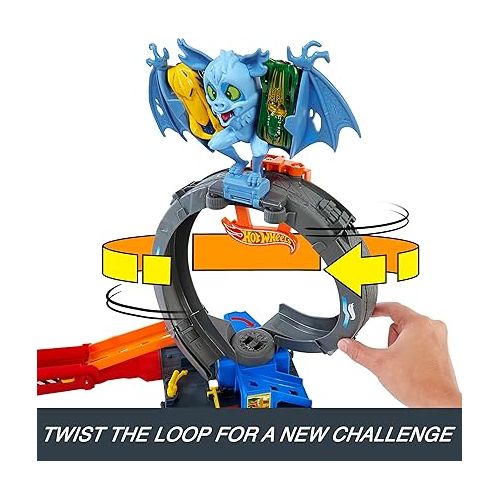  Hot Wheels City Toy Car Track Set, Bat Loop Attack with Adjustable Loop & Launcher, 1:64 Scale Toy Vehicle, Connects to Other Sets